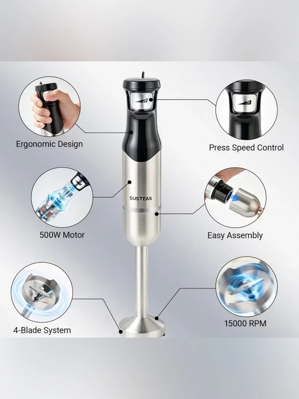 Black & Silver Immersion Hand Mixer with Attachments